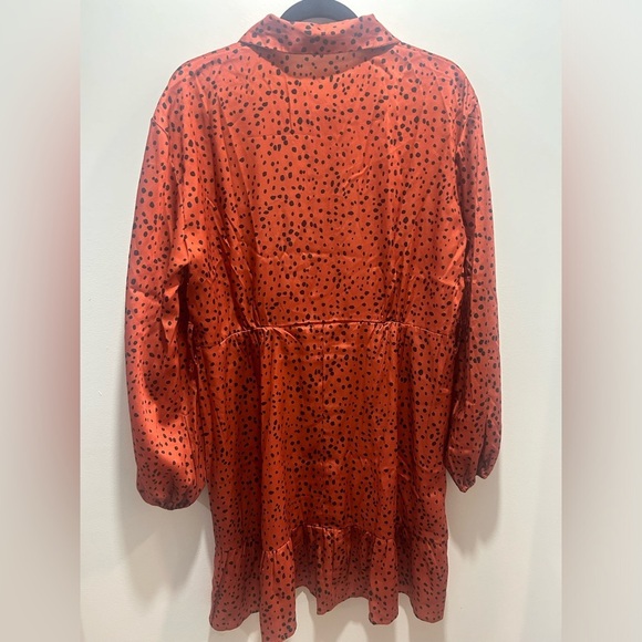 SHEIN size Large orange and black polka dot dress, long sleeve, button up front - Picture 6 of 8